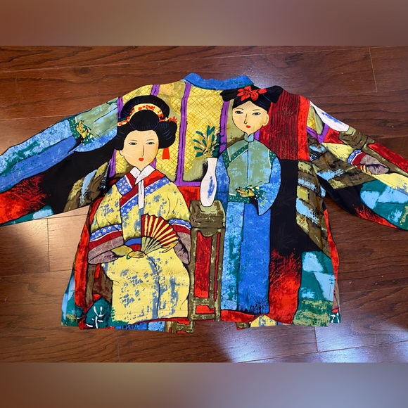 Y2K Chico's Silk Asian Women’s Blouse Size 2 All Over Print - Picture 5 of 5